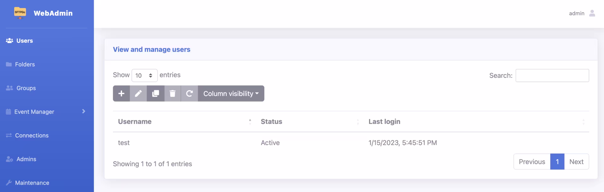 SFTPGo WebAdmin Users